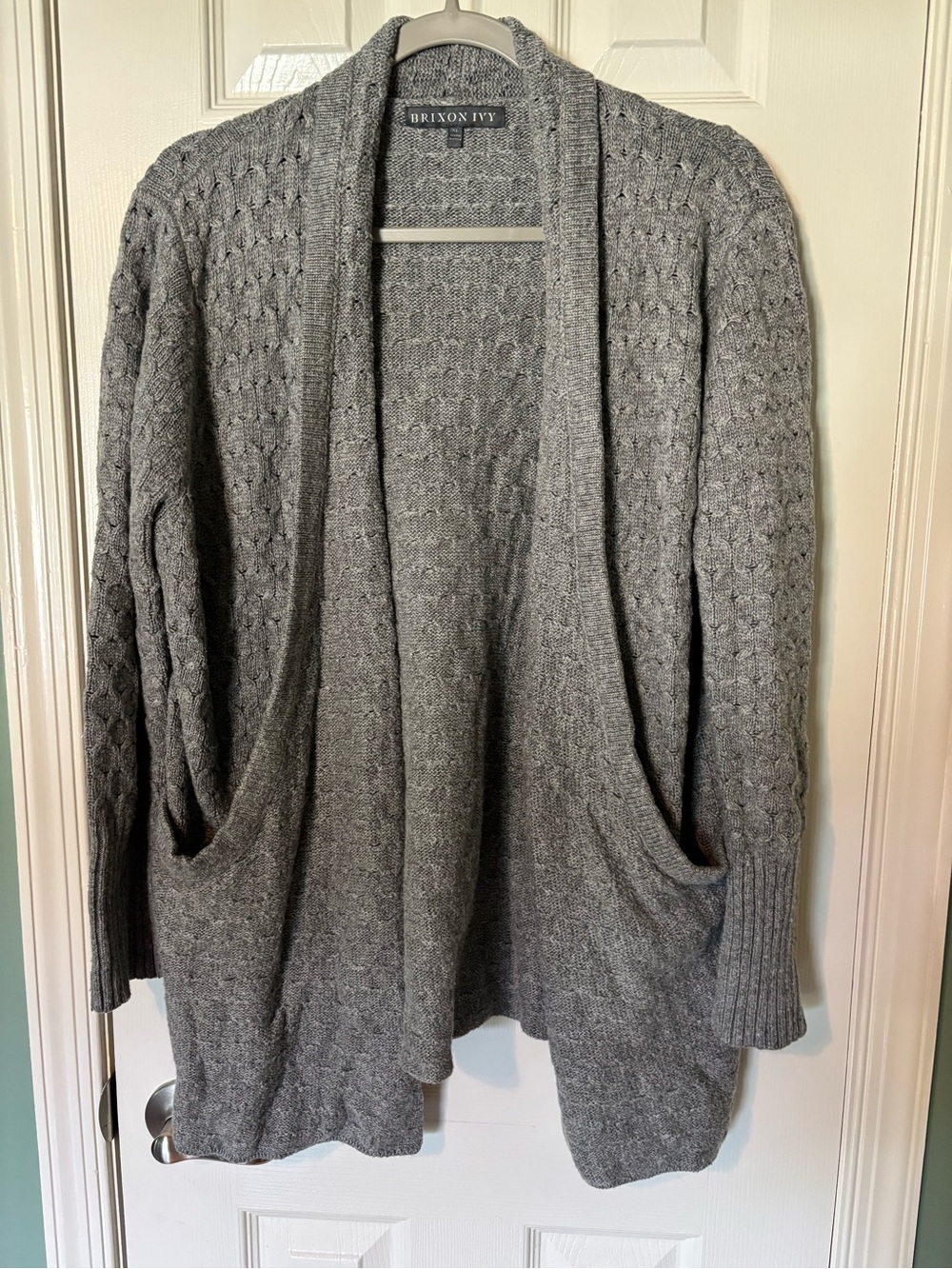 Brixon Ivy Gray Open Drape Cable Sleeve Cardigan